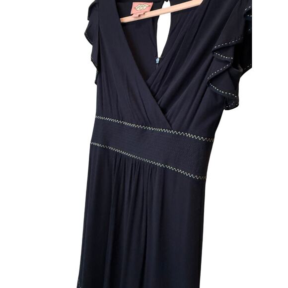 Phoebe Couture Solid Black Knee Length Dress Short Sleeve Ruffle Hem Size 4 - Picture 3 of 7